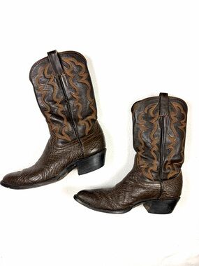Vintage Nocona Cowboy Boots Brown Leather Western Embroidered 10B Mens USA Style